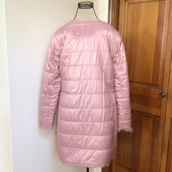 Via Spiga Reversible Curly Fun Fur Car Coat, Small, Dusky pink - Picture 2 of 10